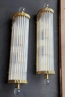 Vintage Art Deco Brass   Glass Rod Wall Sconce - 1 Piece Light Fixture Lamp