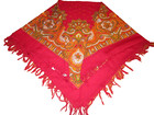 Vtg 58 x56 women s Wool Scarf From Russia Red Orange Green Purple With 3  Fringe