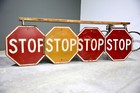 Vintage Stop Street Road Sign 30x30 Heavy Steel Embossed 1950s Set Of 4 Metal