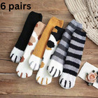 6 Pairs Women s Fuzzy Winter Fluffy Cozy Warm Cute Cat tiger Pattern Paw Socks