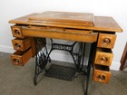 1910 Antique Fancy Oak Singer Treadle Sewing Machine Cabinet 7 Drawer Table