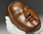 Noh  495 Japanese Vtg Wood Ittobori Koomote Ko Omote Okame Young Woman Mask Face