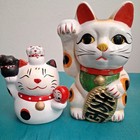 Maneki Neko Lucky Cats Vintage Japanese Ceramic Coin Bank Tokoname Style 6  4  