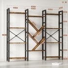 Triple 4 Tier Book Shelf  Large Wooden Bookcase With 14 4 Tier Rustic Brown
