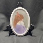 Oval Porcelain Portrait Plaque Plate Wall Tile Girl Child White Kitten Cat 7x5