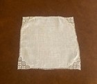 Vintage White Linen Handkerchief Crochet Lace Edges Corners Floral Hankie Bridal