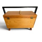 Vintage Wooden Sewing Box Caddy Dovetail Joint Storage Basket With Handle