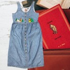 Vintage Disney Store Winnie The Pooh Camping Scouting Denim Full Button Dress Md