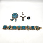  mexican Turquoise Jewelry Lot Of 4 Sterling Silver Vintage 