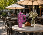 40 Oz Tumbler With Handle And Straw - Lavender Rose Leopard