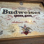 Vintage Budweiser Lager Beer Mirror Gold Leaf  Pattern 14    X 11    Wood Frame