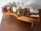 Rare Vtg Wooden Cobbler s Bench Pin Cushion sewing Thread Spool button Holder