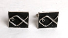 Vintage Ichthus Christian Fish Black   Silver Tone P k Cufflinks Pair