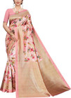 Floral Print Banarasi Art Silk Saree With Unstitched Blouse  pink 