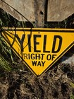 Vintage Yield Sign Embossed Right Of Way Curb Street Road