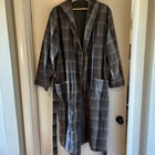 Vintage 50 s Plaid Wool With Satin Lining Bath Robe No Label Pockets   Belt Tie