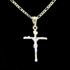 Crucifix Pendant 20  Figaro Chain 14k Two Tone Gold Plated Men Women Necklace