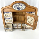 Vintage Dutch Blue Onion Spice Cabinet Wood Rack With Drawers