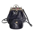 La Bagagerie Vintage Black Leather Frame Bag   Coin Purse Handbag
