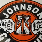 Vintage Johnson Gasoline Sign - Time Tells Gas Motor Oil Pump Porcelain Sign