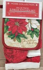 5pc Set  2 Pot Holders  2 Towels   1 Oven Mitt  Christmas Wishes  Poinsettia  Vp