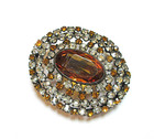 Antique Hatpin Large Citrine Glass Wide Rhinestone Frame Af