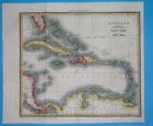 1823 Original Map West Indies Caribbean Antilles Cuba Jamaica Bahamas Florida