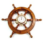 18  Nautical Wooden Ship Wheel Engrave Brass Clock Porthole Wheel Decor