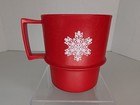 2 Vintage Tupperware Mugs Christmas Holiday Cups Red Snowflake Winter 1312