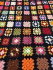 Vintage Crochet Granny Square Black Multicolor Afghan Throw Blanket 60   x 48   