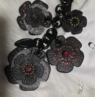 Coach 17451 Tea Rose Motifs Mix Bag Charm Key Ring Pewter Black Jeweled Fob Nwt 