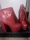 Gsuwoo Women   s Red Leather Knee High Platform Boots Round Toe Zip  Us 9