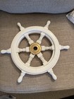 Wooden Ships Wheel W brass Center Painted White 17   