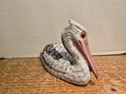 Hand Carved Hand Painted Wood Pelican Figurine Bird 4   x 2   