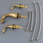 Antique Brass Bathroom Faucet Widespread Three Holes two Handles Cold hot Ean088