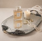 Vintage Silver Plated Vanity Tray Etched Glass Mirror Floral Rose Regency Handle