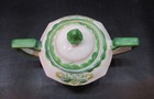 Vintage 1950 s Green On White Hand Painted Floral Japan Porcelain Sugar Bowl