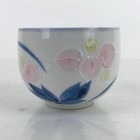 Japanese Arita Ware Porcelain Teacup Vtg Pink Iris Flower White Yunomi Tc480