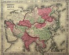 Antique 1864 Map Asia China Persia Russia Turkey Tibet handcolor johnson s Atlas