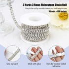 3 Yards 3 Rows Crystal Rhinestone Chain Trim For Crafts  Silver Crystal Rhine   