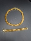 Miami Cuban Link Set Chain Necklace Bracelet 14k Gold Plated 20mm Solid Box Lock