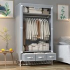 Portable Clothes Wardrobe Closet Organizer Rolling Door Hanging Rack 67  Gray