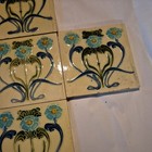 Set Of 10 X T   R Boote Art Nouveau Fireplace Tiles Blue Antique Vintage