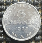 1922 German 3 Mark - Au unc - Great Aluminum Coin 