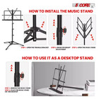 5 Core Adjustable Folding Music Stand Tripod Sheet Note Holder Portable Blk