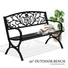 50  Outdoor Patio Seat Garden Bench Cast Iron Porch Park Lawn Yard Black Floral