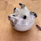 Vintage Hand Built Pottery Whistle Animal Head Maybe Pig  2 h