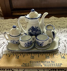Miniature Tea Set Vintage Delft-style Porcelain 10 Pieces Blue   White