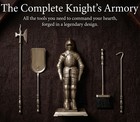 Lizh Middle Ages Knight Cast Iron Fireplace Tool Set  antique Brass