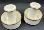 2 Vintage Mcm Candle Holders Cream   Gold Trim Mid Century Modern Leewards Japan